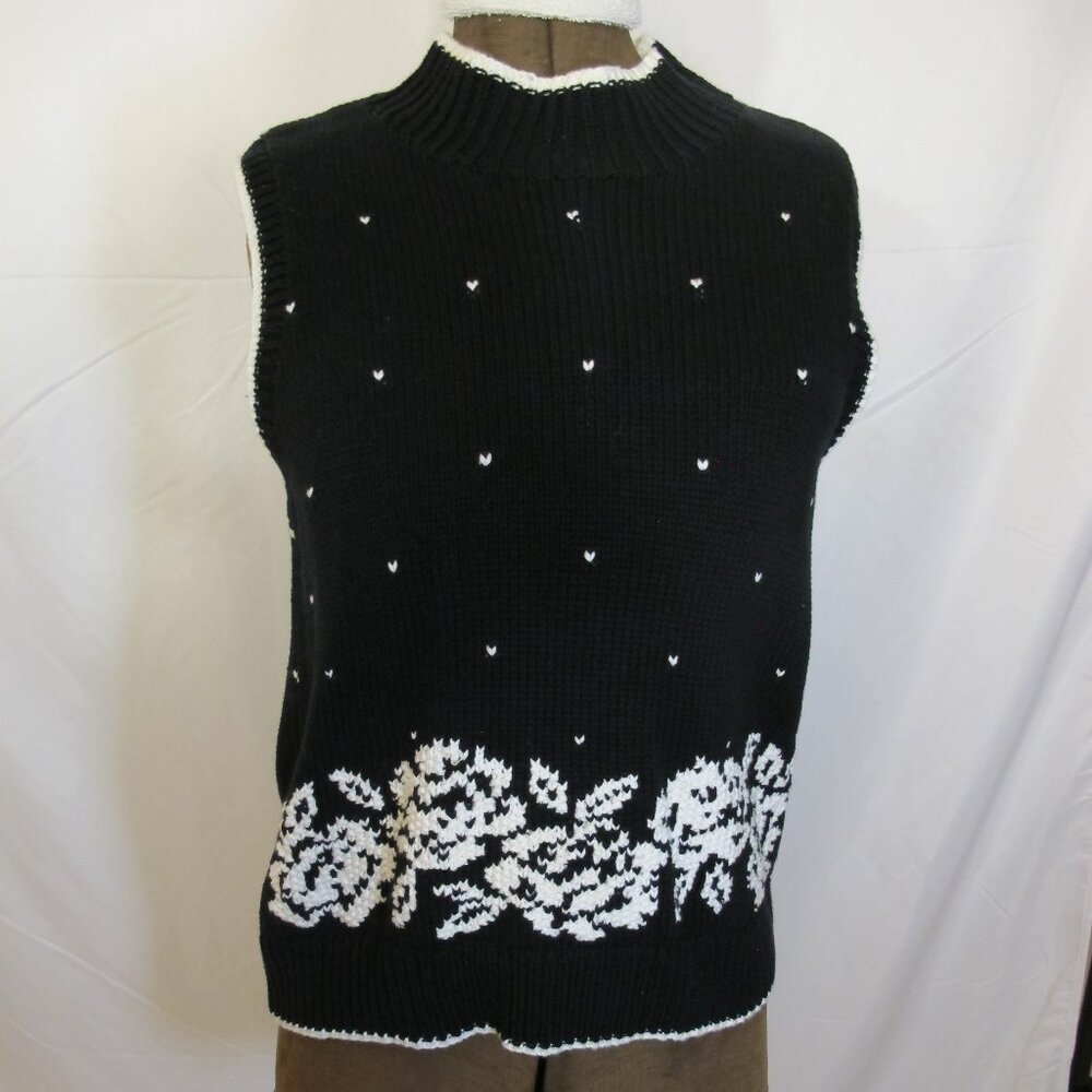 Lizsport black and white knit vest XL